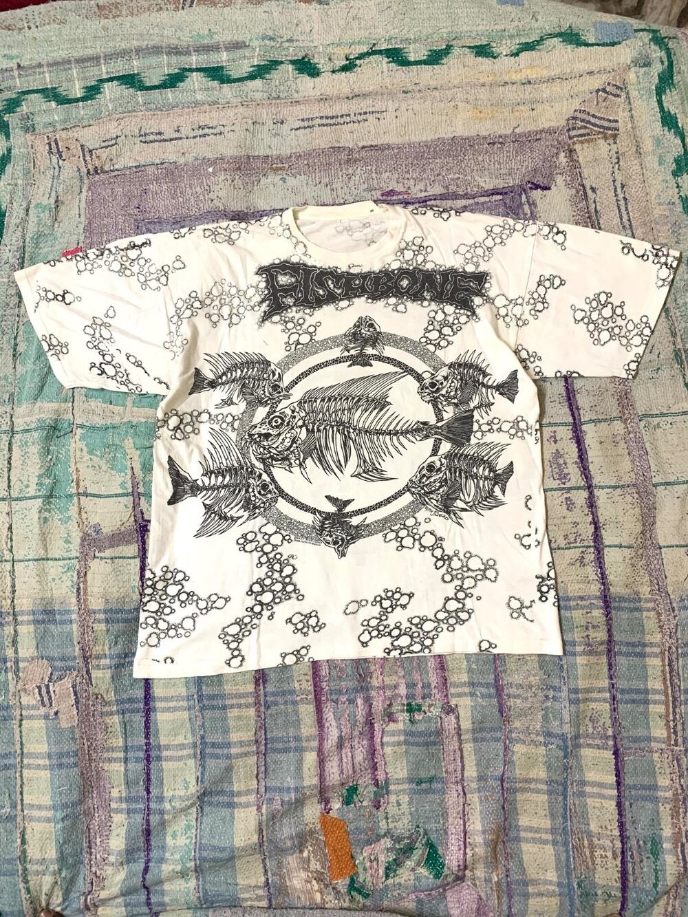 Vintage 1990s Fishbone Pushead All Over Print Graphic T Shirt L Made USA